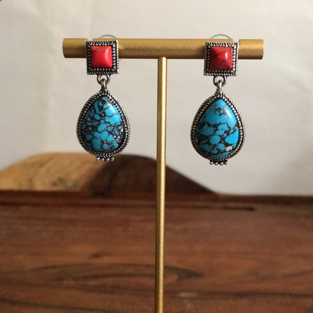 Women’s Orchid Turquoise Earring Ethnic Boho Earrings Blue Red Faux Gemstones